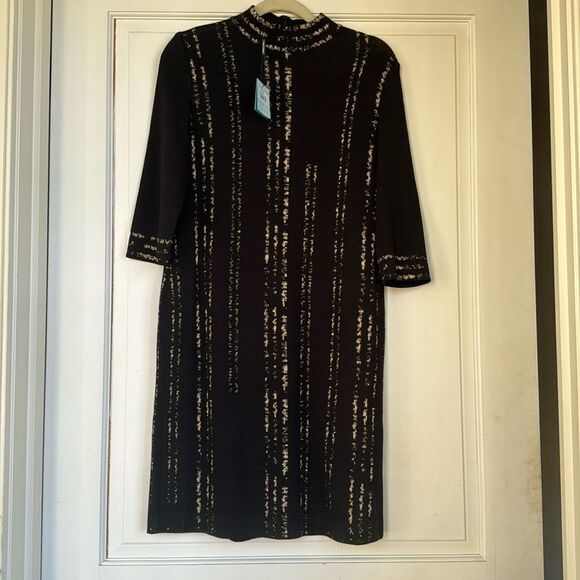 NEW With Tag Mock Neck Zip Back Knit Midi Dress By Ming Wang - Picture 1 of 8